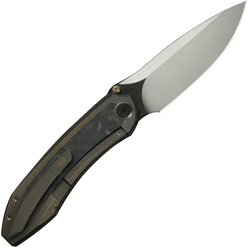 We Knife Winsome Folding Knife - 3.74" M390 Blade Bronze Titanium Handle Marble CF Inlays