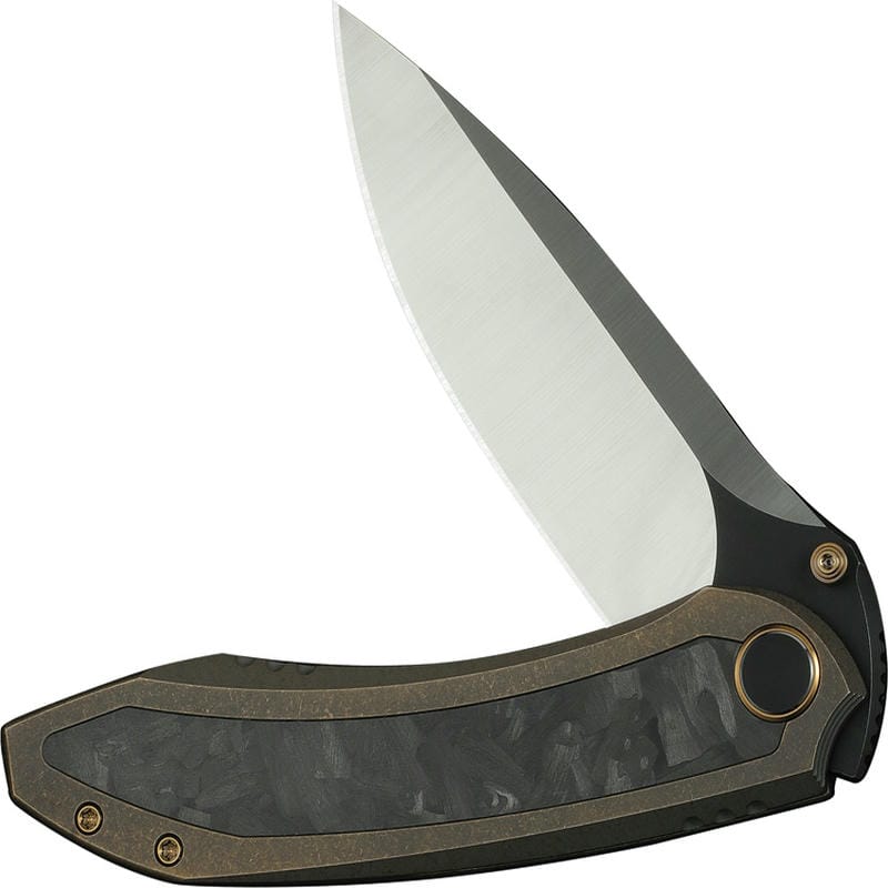 We Knife Winsome Folding Knife - 3.74" M390 Blade Bronze Titanium Handle Marble CF Inlays