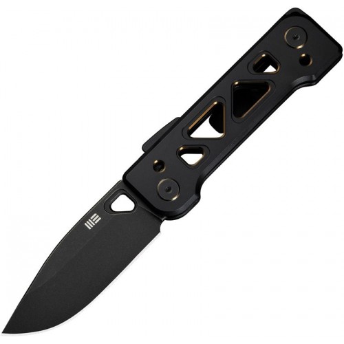 We Knife Tyro Superlock Folding Knife - 2.91" CPM-20CV DP Blade Black and Gold Machined Titanium Handle