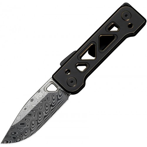 We Knife Tyro Superlock Folding Knife - 2.91" Damasteel DP Blade Black & Gold Machined Titanium Handle