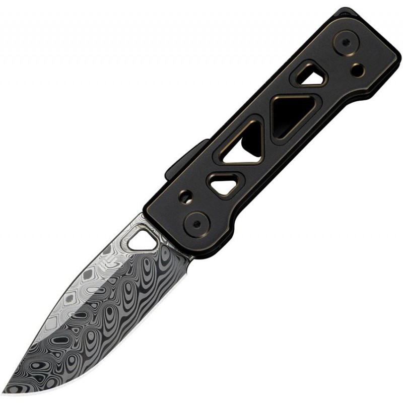 We Knife Tyro Superlock Folding Knife - 2.91" Damasteel DP Blade Black & Gold Machined Titanium Handle