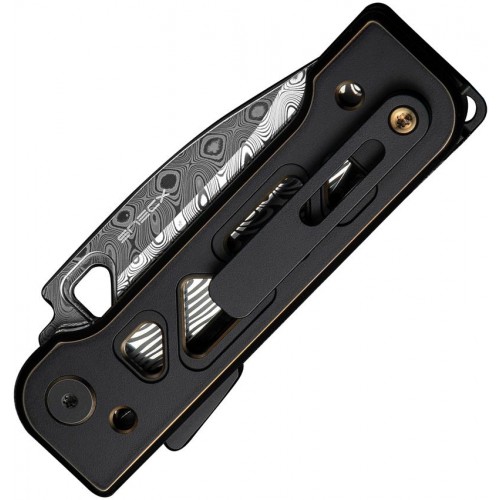We Knife Tyro Superlock Folding Knife - 2.91" Damasteel DP Blade Black & Gold Machined Titanium Handle