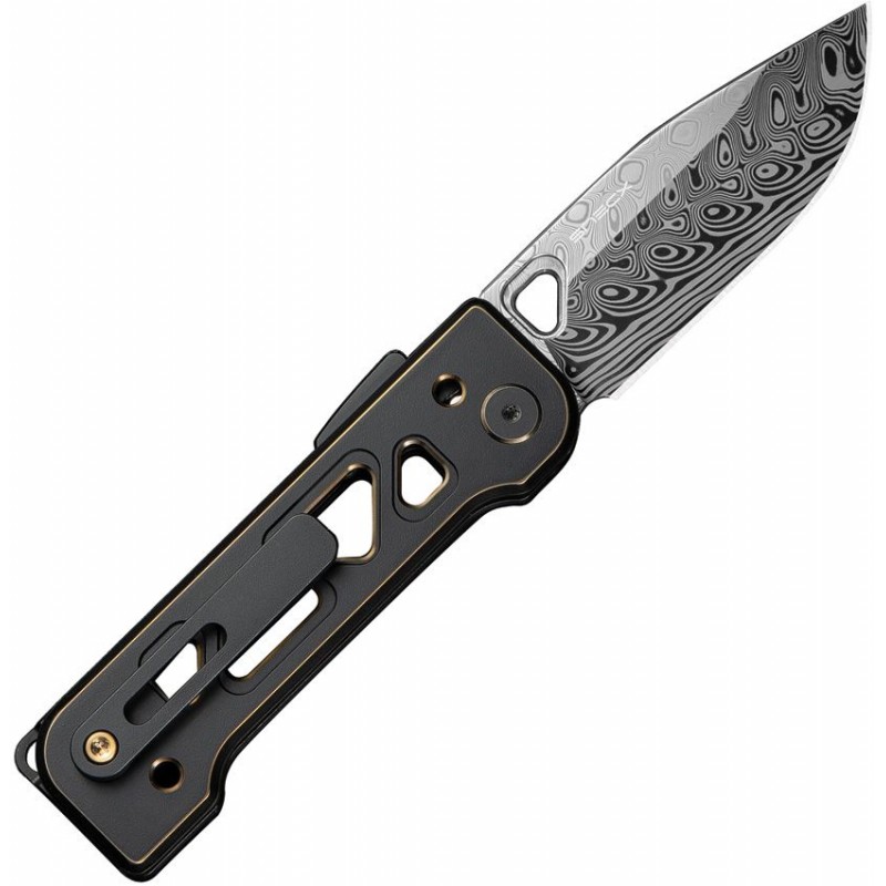 We Knife Tyro Superlock Folding Knife - 2.91" Damasteel DP Blade Black & Gold Machined Titanium Handle