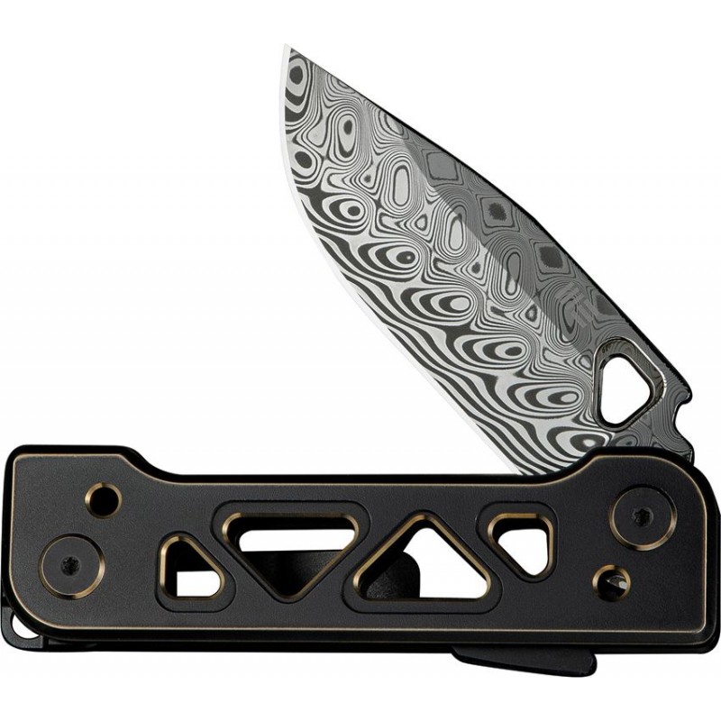We Knife Tyro Superlock Folding Knife - 2.91" Damasteel DP Blade Black & Gold Machined Titanium Handle