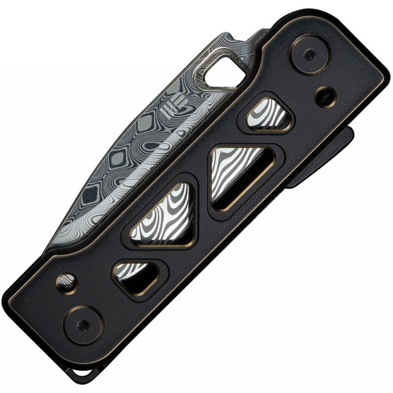 We Knife Tyro Superlock Folding Knife - 2.91" Damasteel DP Blade Black & Gold Machined Titanium Handle