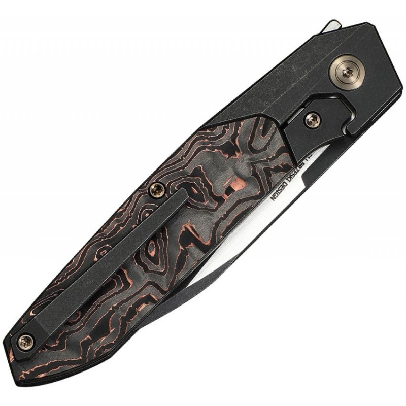 We Knife Brr15 Bolster Lock Knife - 3.25" M390 Wharncliffe Blade Black Bolstered Titanium Handle with Copper Foil CF Scales