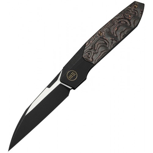 We Knife Brr15 Bolster Lock Knife - 3.25" M390 Wharncliffe Blade Black Bolstered Titanium Handle with Copper Foil CF Scales