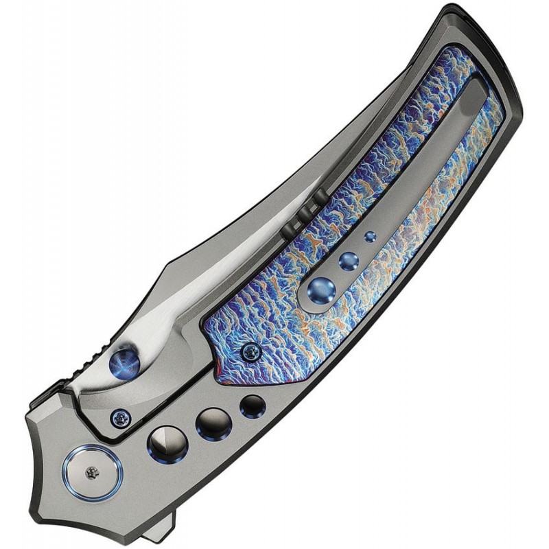 We Knife Skynix Bolster Lock Folding Knife - 3.7" M390 Blade Gray Bolstered Titanium Handle with Lightning Strike Titanium Inlay