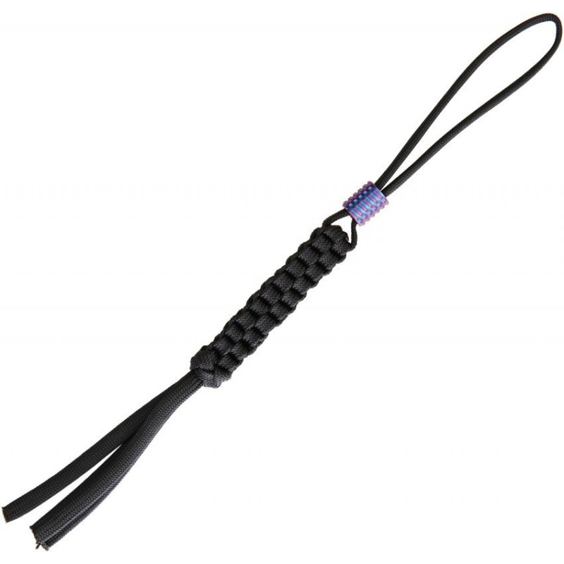 We Knife Black Paracord Lanyard with Purple Anodized Tatanium Bead - 8.25"