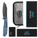 Wixco Splark Folding Knife - 3.62" 14C28N Cleaver Blade Blue Shredded Carbon Fiber and Luminous G10 Handle Cyclaire Knives and Tools