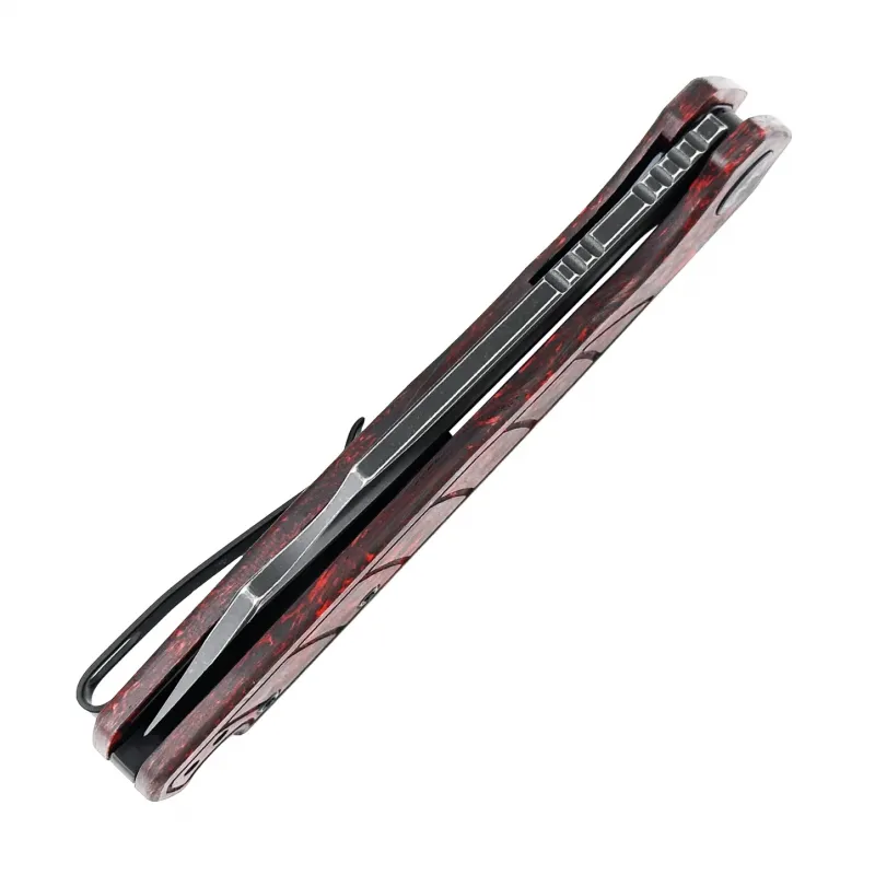 Wixco Splark Folding Knife - 3.62" 14C28N Cleaver Blade Red Shredded Carbon Fiber and Luminous G10 Handle Cyclaire Knives and Tools