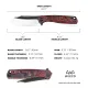 Wixco Splark Folding Knife - 3.62" 14C28N Cleaver Blade Red Shredded Carbon Fiber and Luminous G10 Handle Cyclaire Knives and Tools