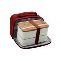 Akinod Bento White and Terracotta Insulated Lunch Bag with Two Containers, Total 1.4l