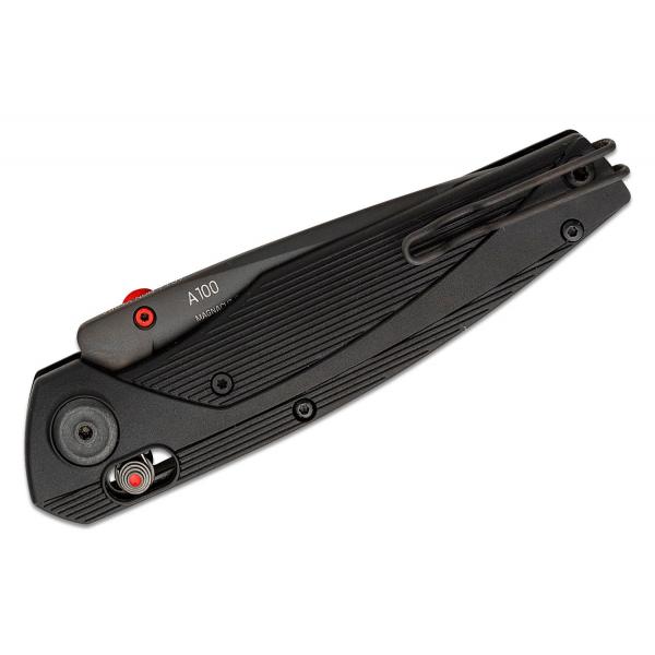 Acta Non Verba A100 Alock Folding Knife - 3.6" MagnaCut Black DLC Drop Point Blade Black GRN Handle with Red Backspacer