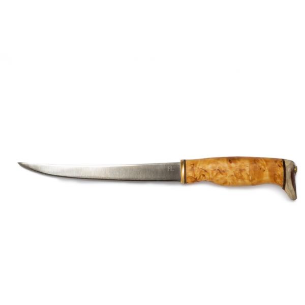 Arctic Legends Fillet Knife - 6.3" Stainless Steel Blade Birch Handle with Reindeer Antler Trim Leather Sheath