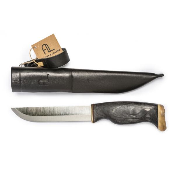 Arctic Legends Bear Knife - 5.7" Stainless Steel Blade Black Birch Handle with Reindeer Antler Trim Leather Sheath