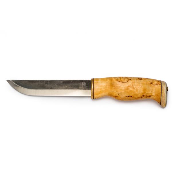 Arctic Legends Bear Knife - 5.7" Carbon Steel Blade Curly Birch Handle with Reindeer Antler Trim Leather Sheath