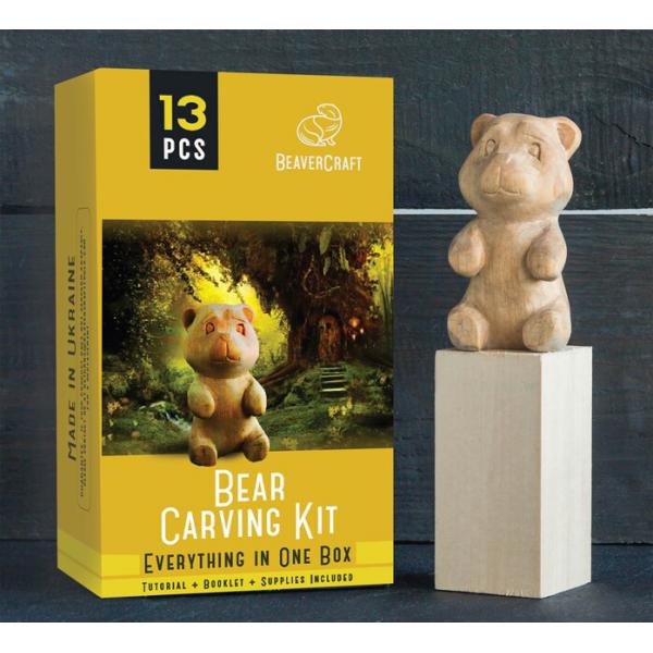 Beavercraft DIY05 13 Piece Bear Wood Carving Kit - Inc Knife, Wood, Strop, Compound, How To Guide and More