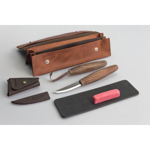 BeaverCraft S01X - Deluxe 4 Piece Right Handed Spoon Wood Carving Tool Set  with Leather Case