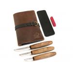 Beavercraft S19X Deluxe Wood Carving Set, 3 Knives with Walnut Handles, Leather Strop and Leather Tool Roll