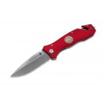 Boker Magnum Fire Brigade - 3.34" Blade, Glass Breaker, Belt Cutter, Carry Clip and Red Handle