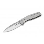 Boker Magnum The Milled One Pocket Knife - 3.3" Blade, Silver Stainless Steel Handle - 01SC083
