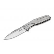 Boker Magnum The Milled One Pocket Knife - 3.3" Blade, Silver Stainless Steel Handle - 01SC083