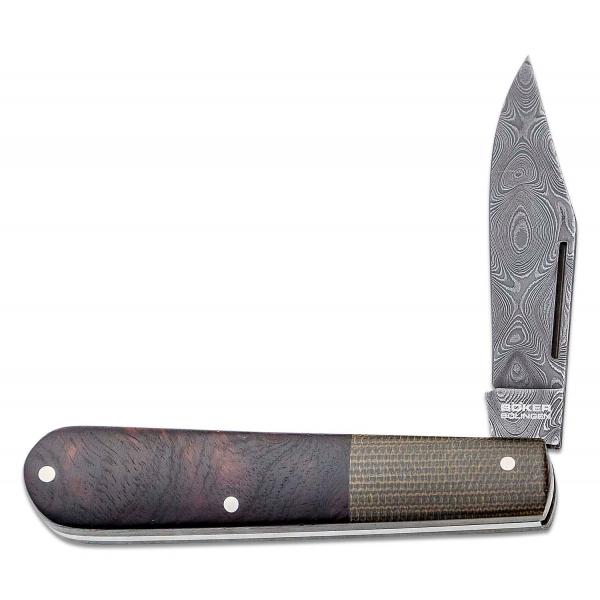 Boker Barlow Integral UK EDC Pocket Knife - 2.64" Leopard Damascus Blade, Desert Ironwood Handles with Micarta Bolsters