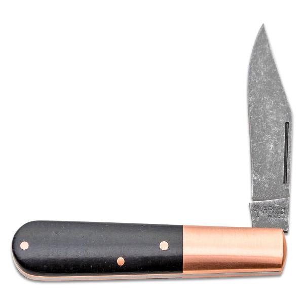 Boker Barlow UK EDC Integral Pocket Knife - 2.64" Acid Washed Blade, Brown Burlap Micarta Handles with Copper Bolsters - 110054
