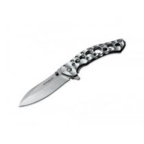 Boker Magnum Slender 3.5" Stonewashed Blade, Gray Stainless Steel Handles - 01RY126