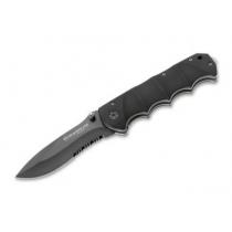 Boker Magnum Black Spear Pocket Knife - 3.93" Part Serrated Black Blade - Aluminum Handle - 01RY247