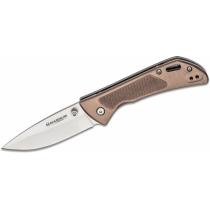 Boker Magnum Advance Folding Knife 3.54" Satin Drop Point Blade, Checked Dark Bronze Aluminium Handles - 01RY303