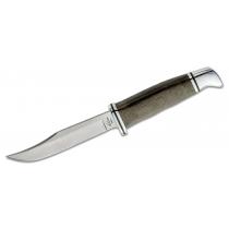 Buck 102 Woodsman Pro Fixed Blade Knife - 4" S35VN Plain Blade Green Micarta Handle Leather Sheath