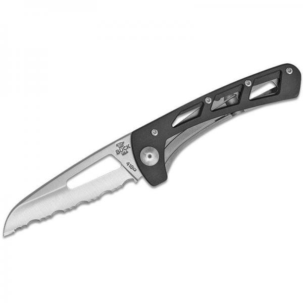 Buck 418 Vertex Folding Knife - 3" Satin 420HC Locking Serrated Blade, Black and Silver Aluminum Handle