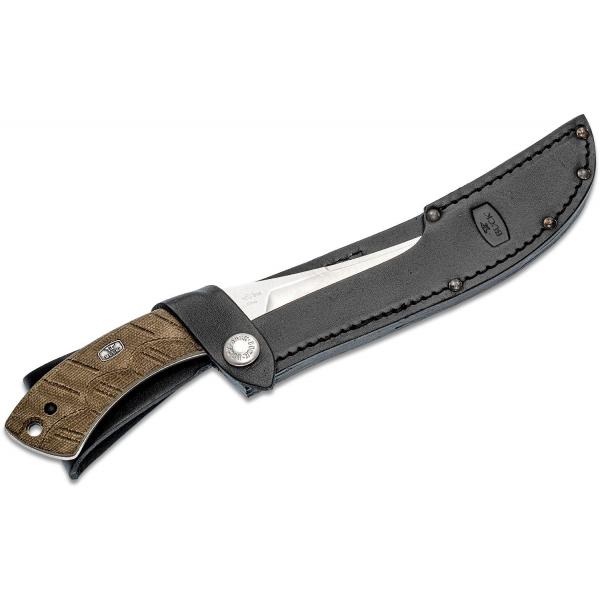 Buck 541 Open Season Professional Boning Knife - 6.5" Satin Blade, Green Micarta Handles, Black Leather Sheath
