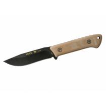 Buck 104 Compadre Camp Knife Fixed Blade Knife 4.5" Cerakote Cobalt, Natural Canvas Micarta Handles, Black Leather Sheath