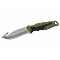 Buck 657 Large Pursuit Fixed Blade Knife 4.25" 420HC Stainless Steel Guthook, Green GRN and Rubber Handles, Nylon Sheath 