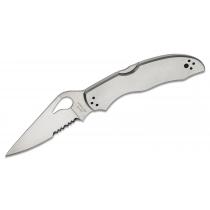 Spyderco Byrd Knives Harrier 2 Folding Knife - 3.36" Satin Combo Blade, Stainless Steel Handles - BY01PS2