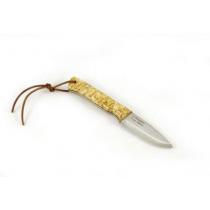 Casstrom Woodsman Knife - Fixed 3.5" O2 Scandi Ground K720 Blade, Curly Birch Wood Handles, Leather Sheath