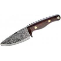Condor Kimen Fixed Blade Knife 3.19" 1095 Carbon Steel Blunt Tip, Walnut Wood Handles, Welted Leather Sheath