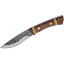 Condor Large Huron Fixed Blade Knife 5.71" 1095 Carbon Steel, Walnut Wood Handles, Welted Leather Sheath