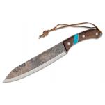 Condor Blue River Machete 10" High Carbon Steel, Walnut Wood Handle with Turquoise Stone Inlay, Welted Leather Sheath