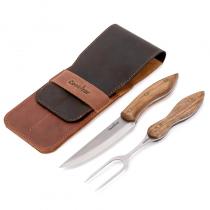 Cookizar Small BBQ Grill Tool Set in Leather Case - Knife and Fork Cooking Set