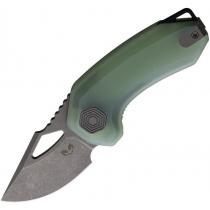 Damned Designs Djinn Folding Knife - 2" Stonewash Blade Jade G10 Handle