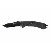 EKA Swede T9 Folding Knife - 3.54" Steel Blade Tanto Tip Part Serrated - Black Handle