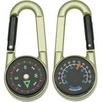 Explorer Double Sided Carabiner with Compass and Therometer - 2.6" Overall with Bronze Composition Casing