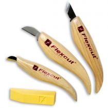 Flexcut 3 Piece Chip Carving Knife Set with Sharpening Compound (KN115)