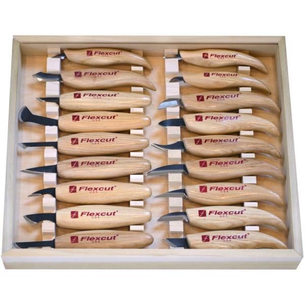 Flexcut 18-Piece Deluxe Knife Set, 18 Different Style Blades, Ash Wood Handles, Storage Box