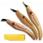 Flexcut 3 Piece Detail Knife Set - 3 Detail Knives with Sharpening Compound (KN400)