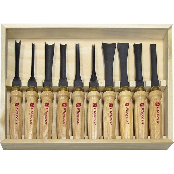 Flexcut 10-Piece Deluxe Mallet Set, 10 Different Style Blades, Ash Wood Handles, Storage Box